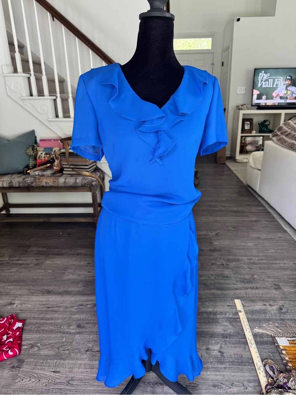 Women's Ruffled 2 piece skirt and top set in Bright Blue